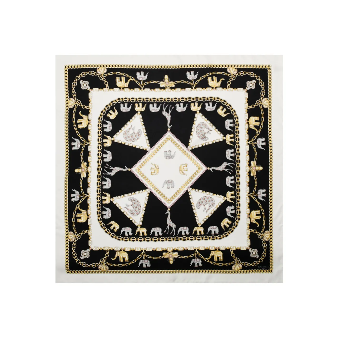 E.Marinella FOULARD IN SETA 90 BIANCO Elefanti portafortuna Discount