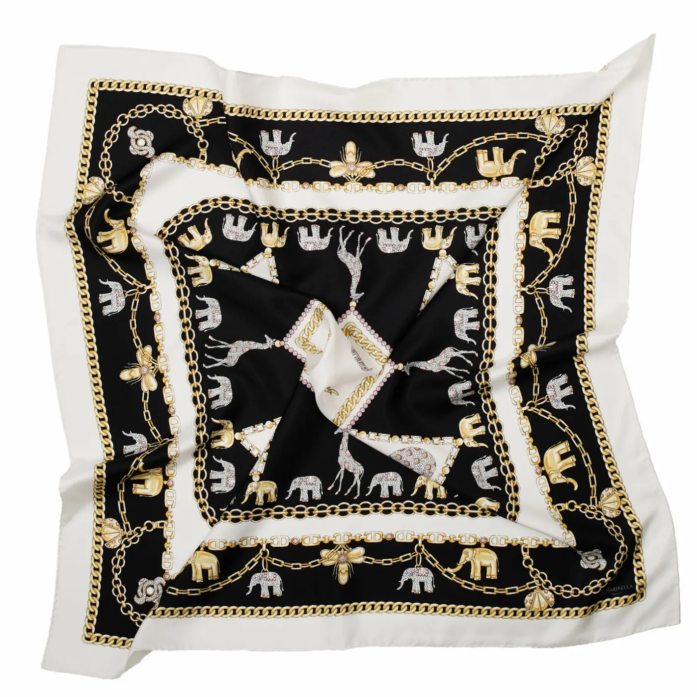 E.Marinella FOULARD IN SETA 90 BIANCO Elefanti portafortuna Discount