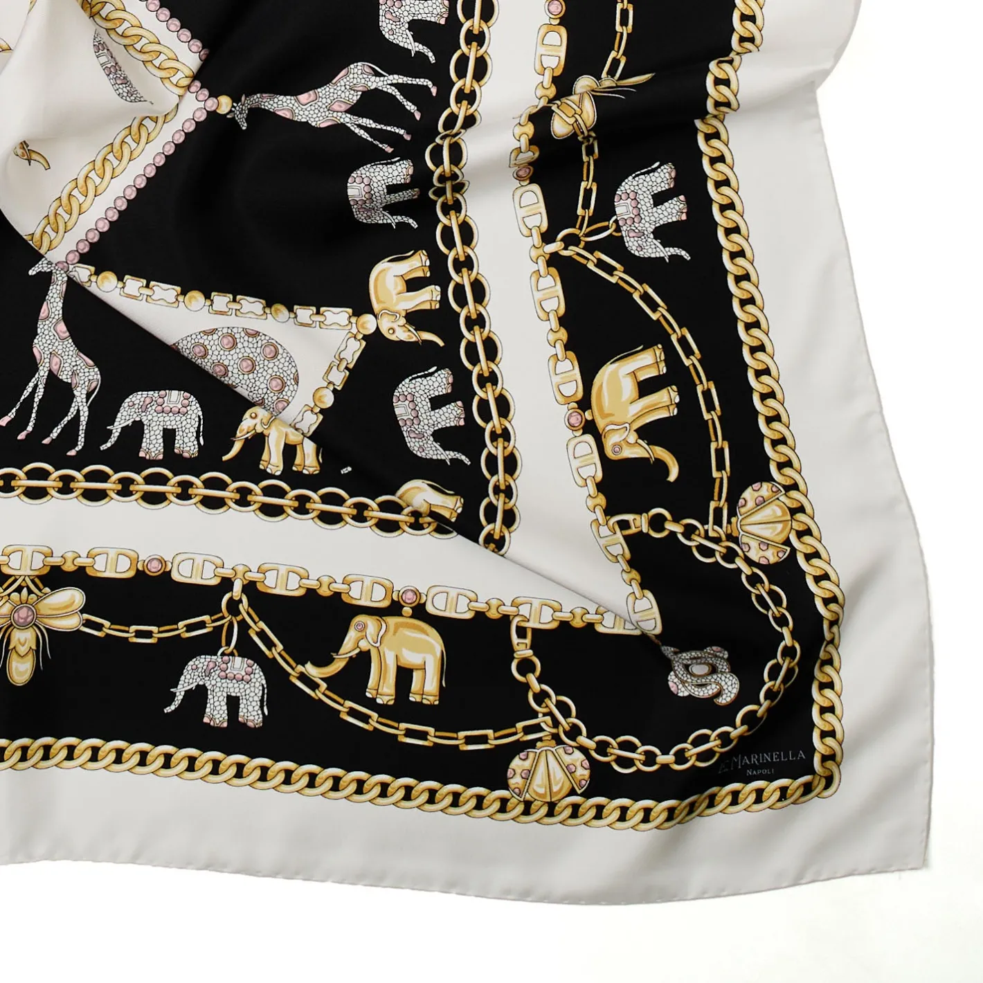 E.Marinella FOULARD IN SETA 90 BIANCO Elefanti portafortuna Discount