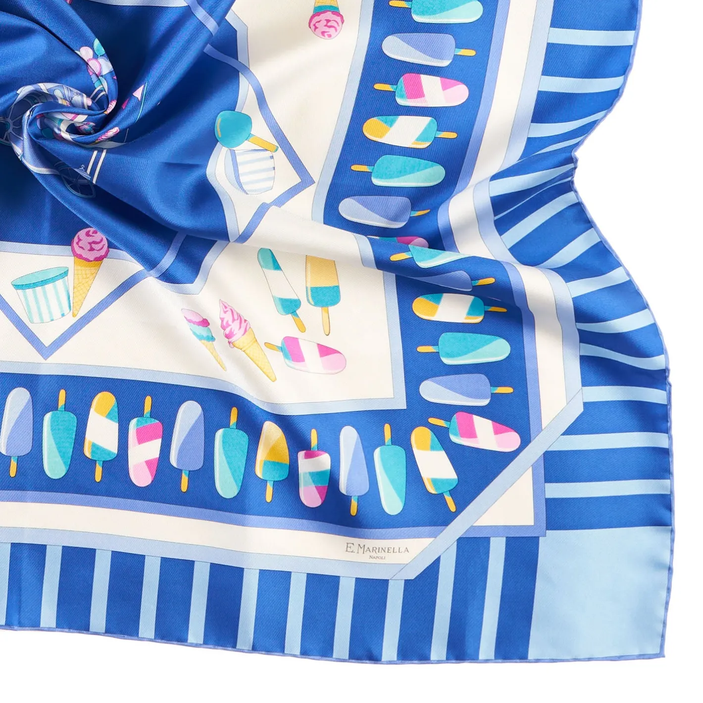 E.Marinella FOULARD IN SETA 90 BLU La gelateria Hot