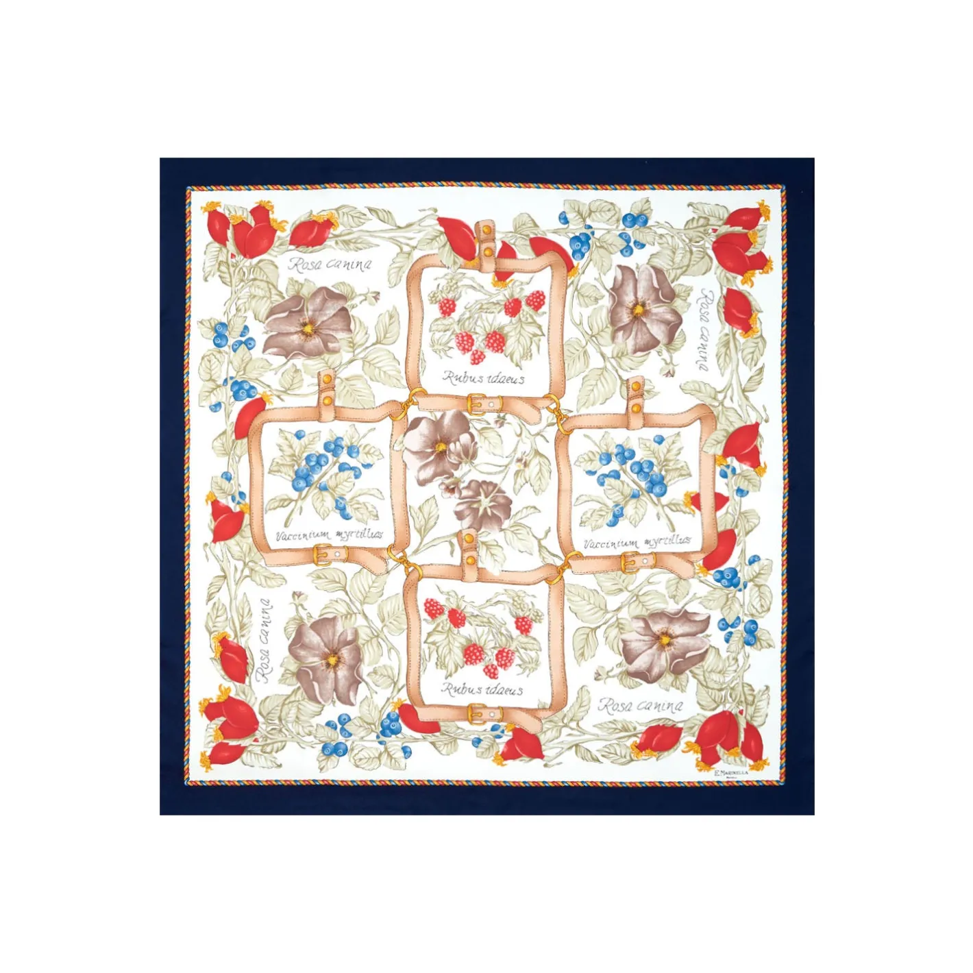 E.Marinella FOULARD IN SETA 90 BLU La rosa canina Discount