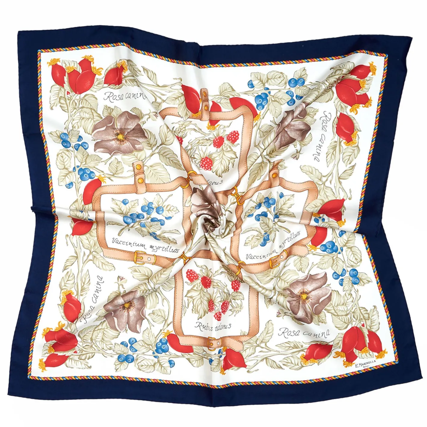 E.Marinella FOULARD IN SETA 90 BLU La rosa canina Discount