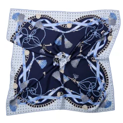 E.Marinella FOULARD IN SETA 90 BLU Microfantasia, nappine e chiavi