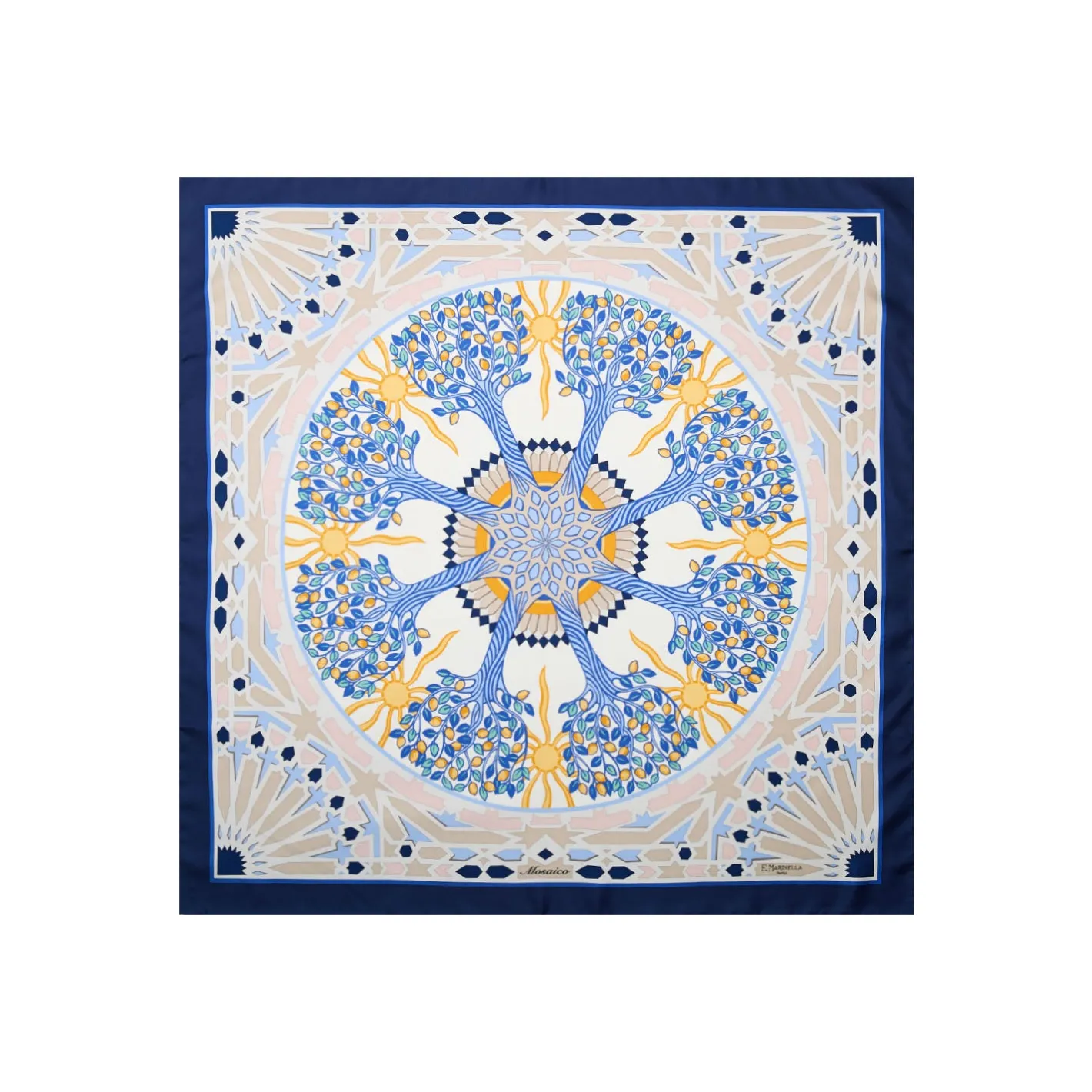E.Marinella FOULARD IN SETA 90 BLU Mosaico Hot