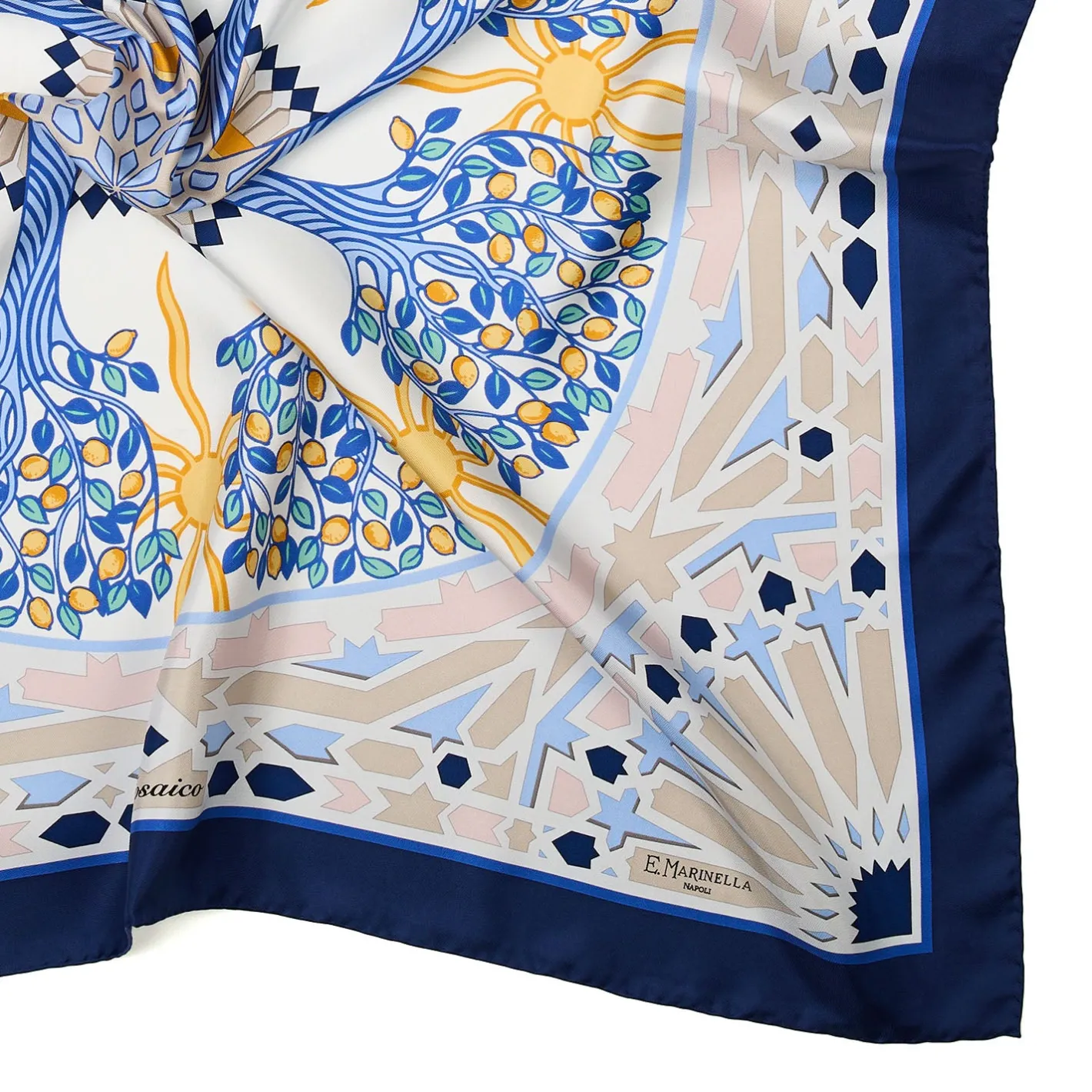E.Marinella FOULARD IN SETA 90 BLU Mosaico Hot