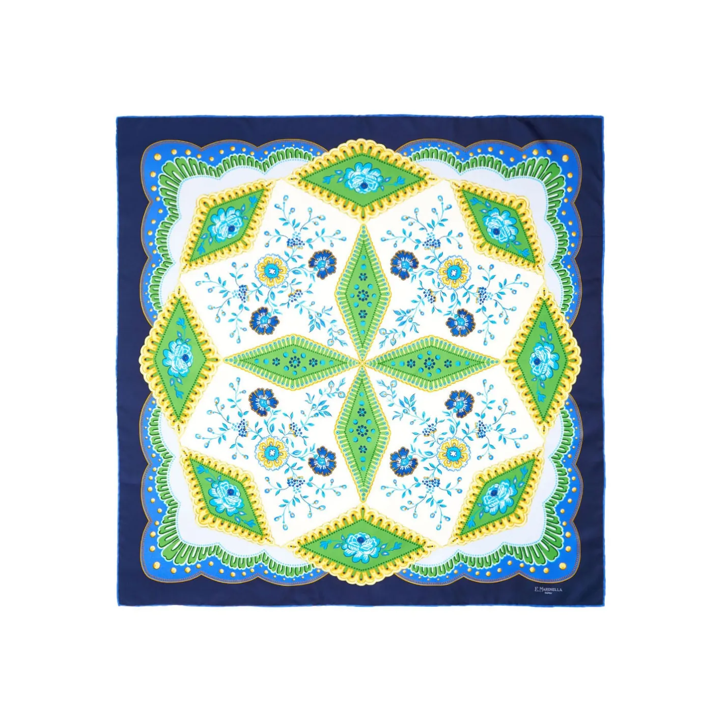E.Marinella FOULARD IN SETA 90 BLU Motivo floreale Outlet