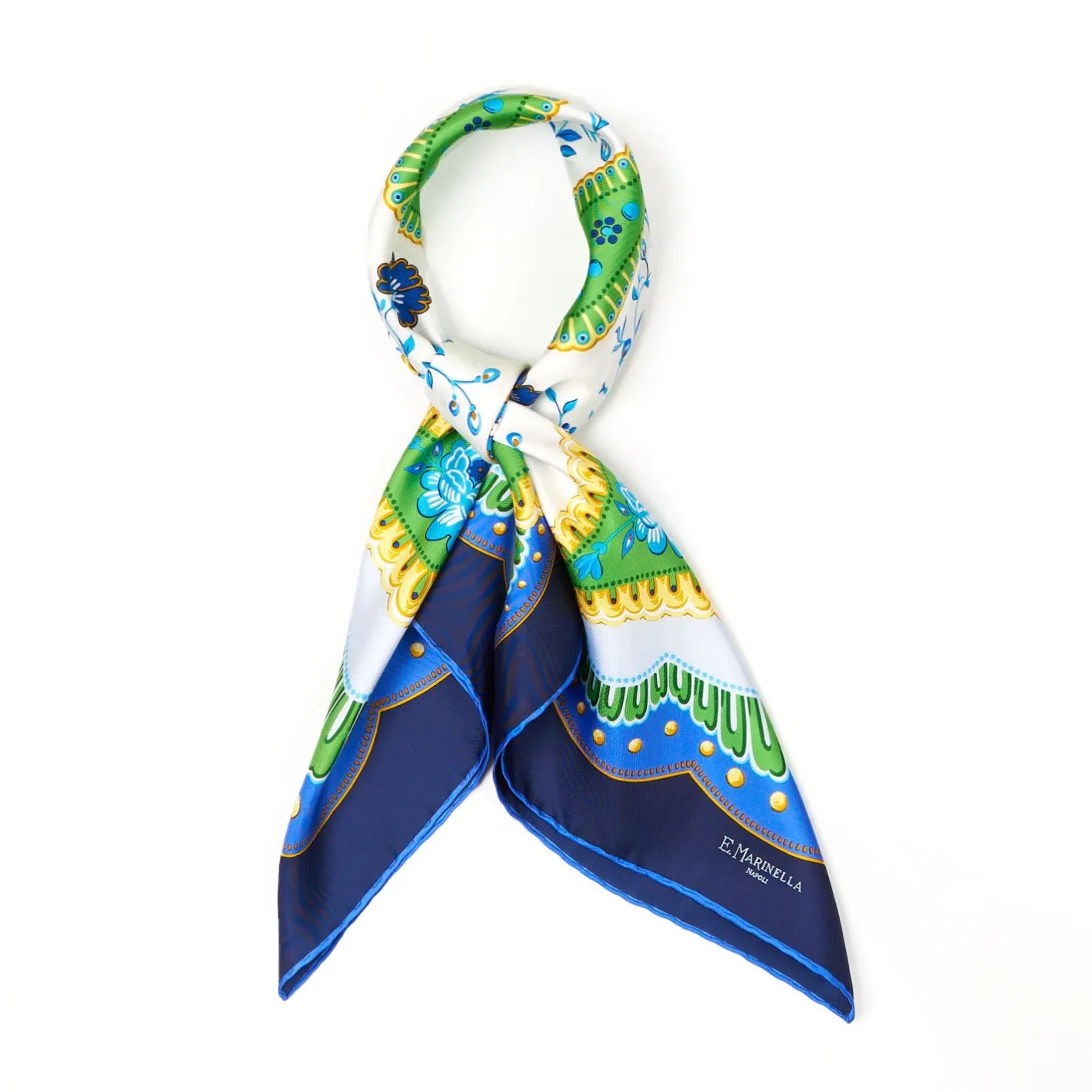 E.Marinella FOULARD IN SETA 90 BLU Motivo floreale Outlet