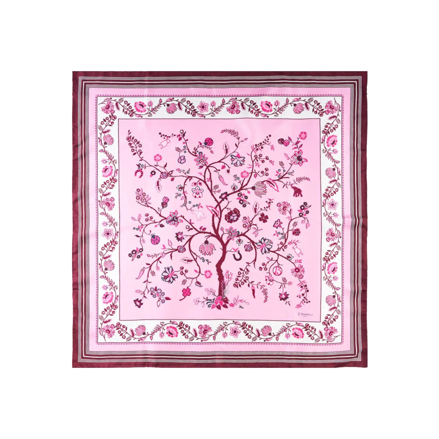 E.Marinella FOULARD IN SETA 90 BORDEAUX L'albero della vita Discount