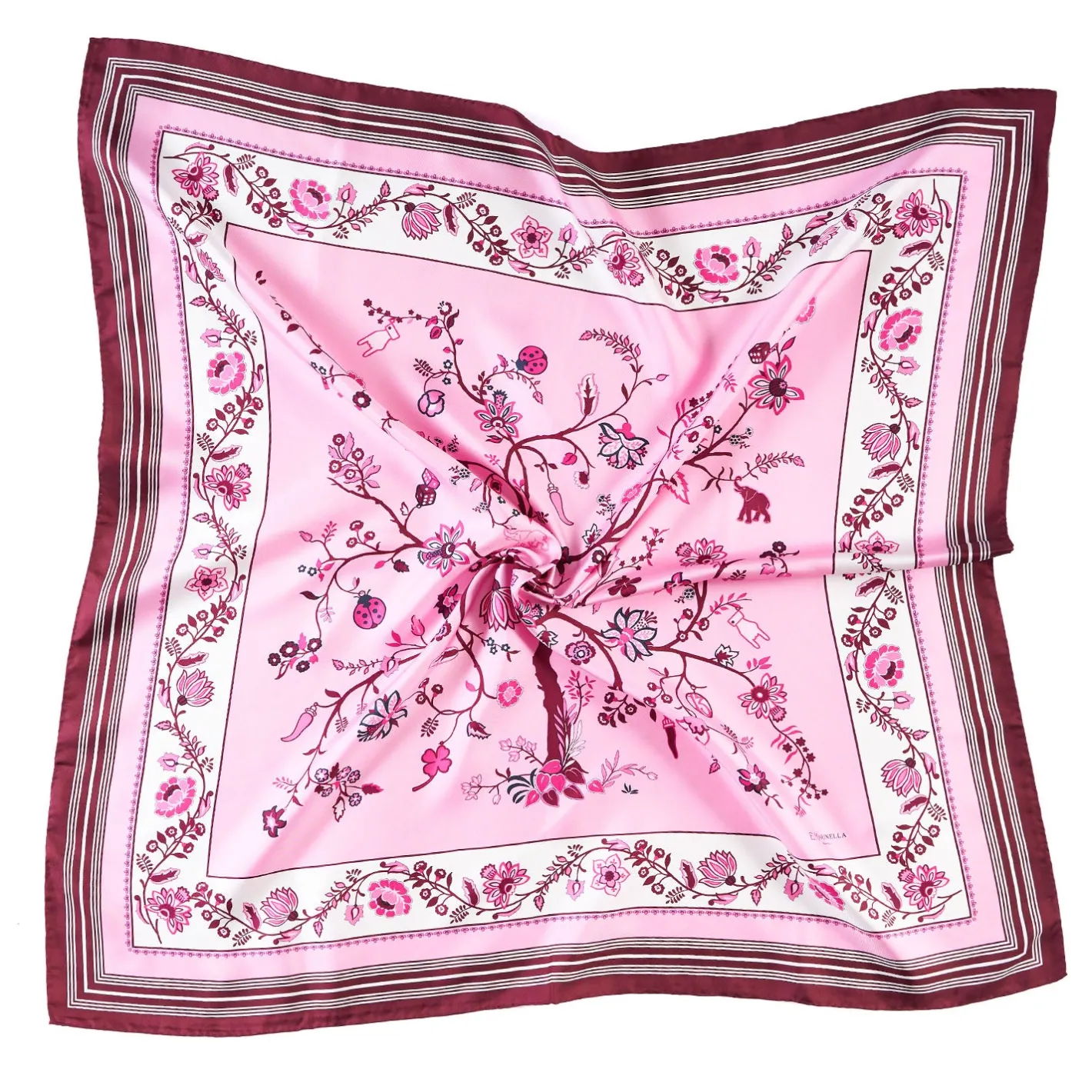 E.Marinella FOULARD IN SETA 90 BORDEAUX L'albero della vita Discount