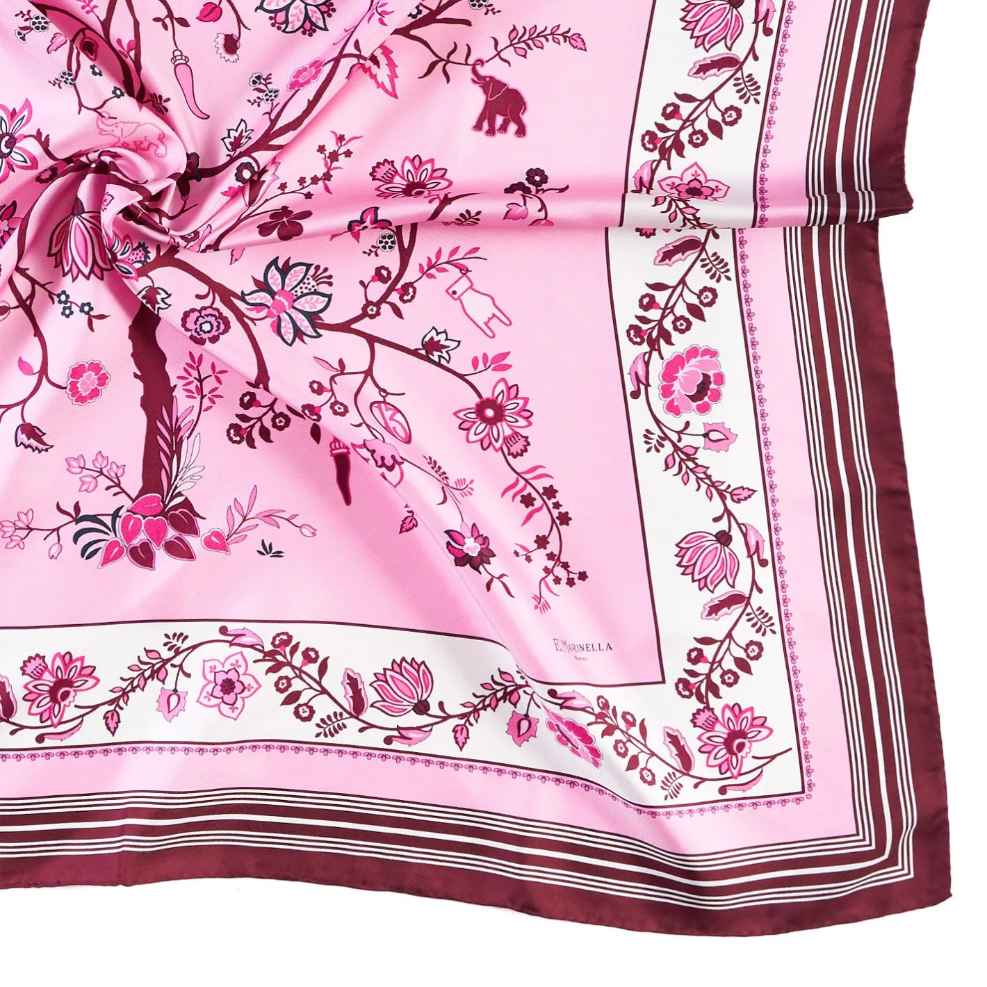 E.Marinella FOULARD IN SETA 90 BORDEAUX L'albero della vita Discount