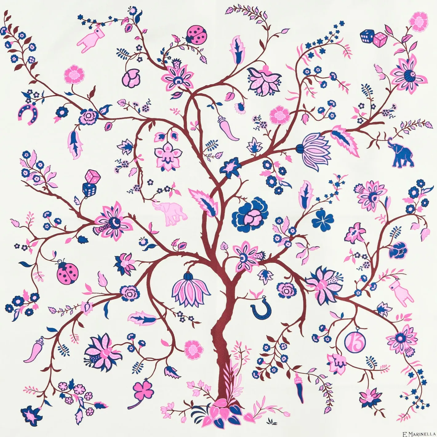 E.Marinella FOULARD IN SETA 90 FUCSIA L'albero della vita Hot