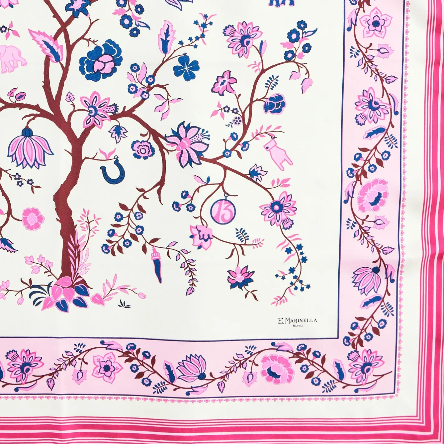 E.Marinella FOULARD IN SETA 90 FUCSIA L'albero della vita Hot