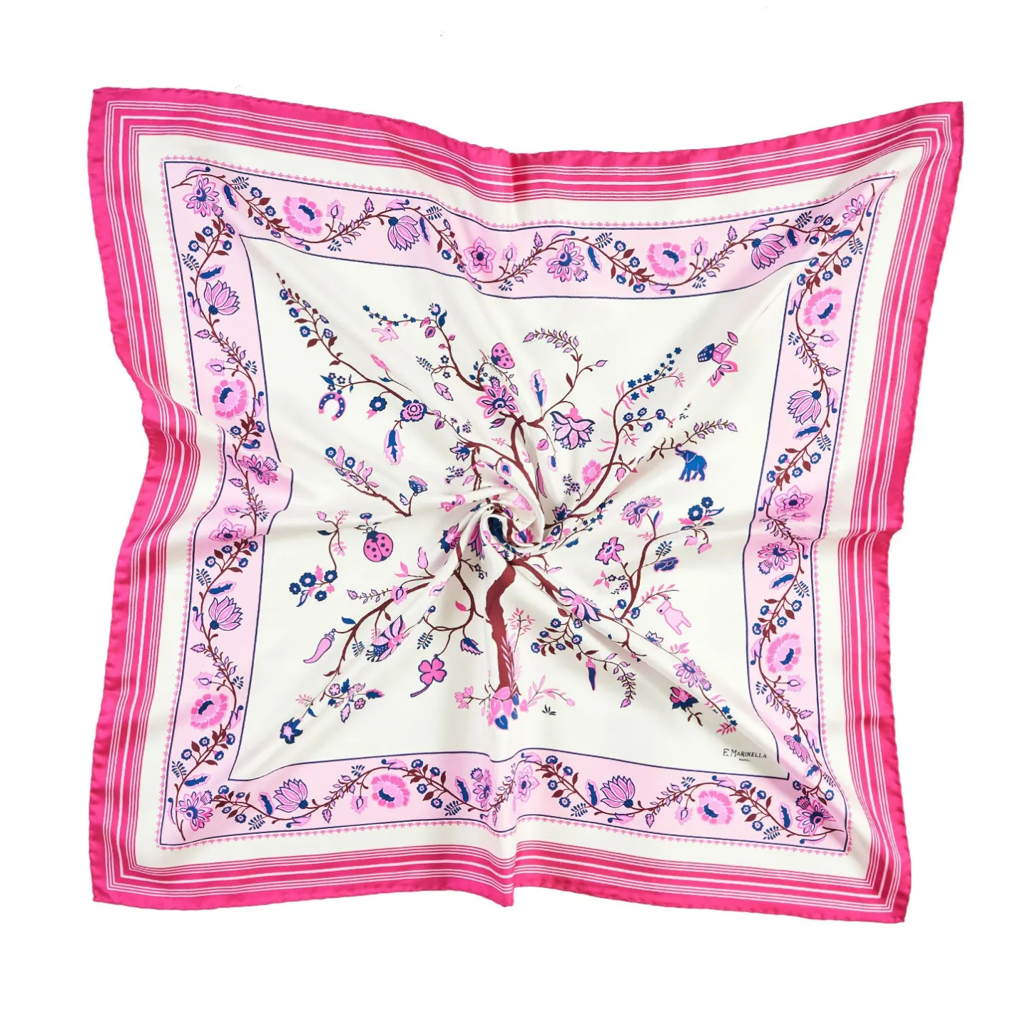 E.Marinella FOULARD IN SETA 90 FUCSIA L'albero della vita Hot
