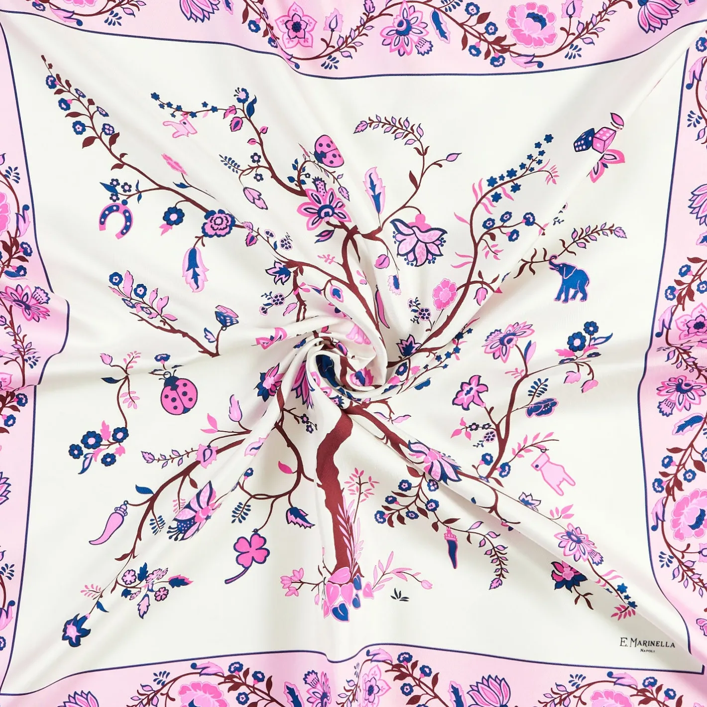 E.Marinella FOULARD IN SETA 90 FUCSIA L'albero della vita Hot