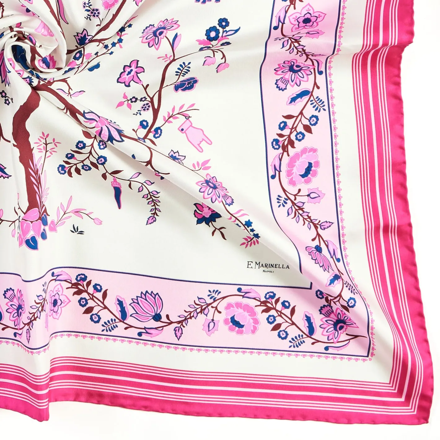 E.Marinella FOULARD IN SETA 90 FUCSIA L'albero della vita Hot