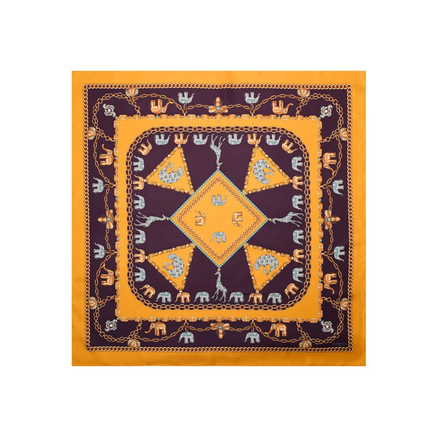 E.Marinella FOULARD IN SETA 90 GIALLO Elefanti portafortuna Sale