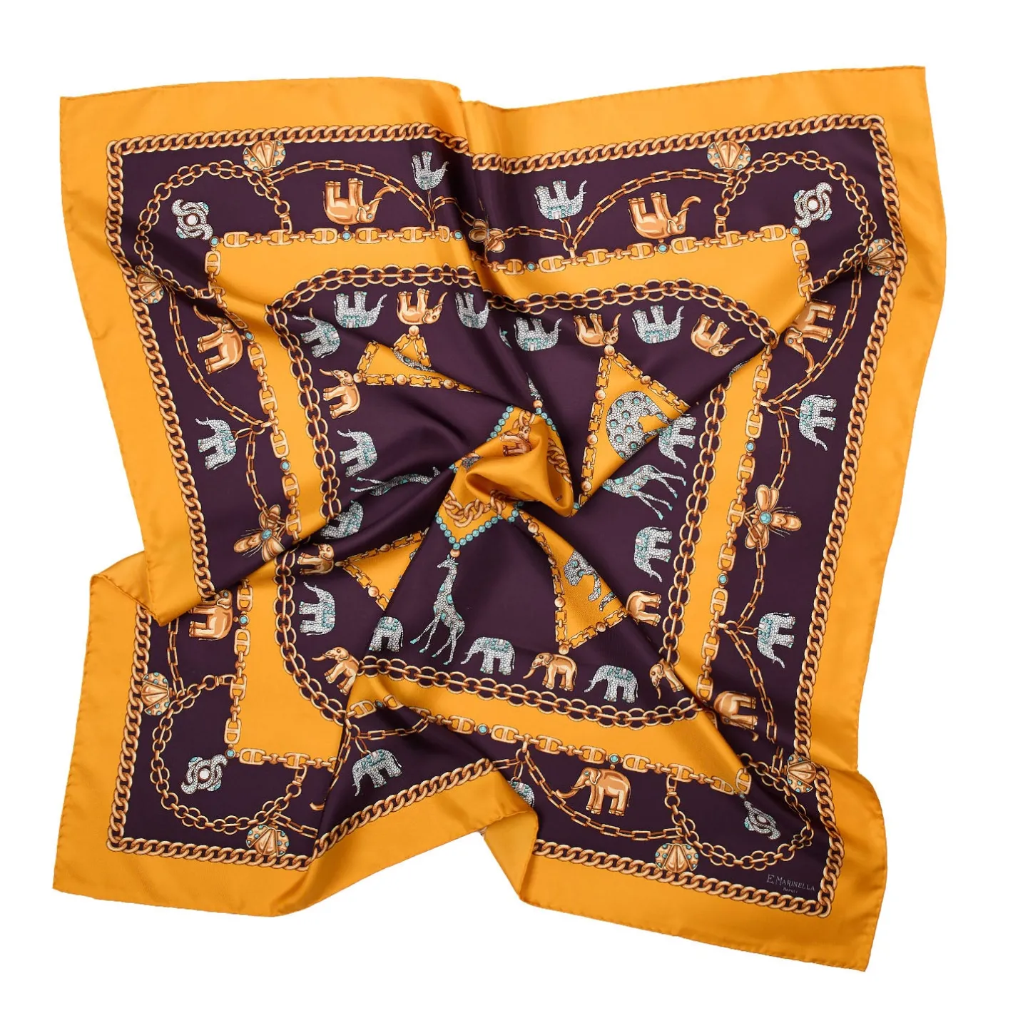 E.Marinella FOULARD IN SETA 90 GIALLO Elefanti portafortuna Sale