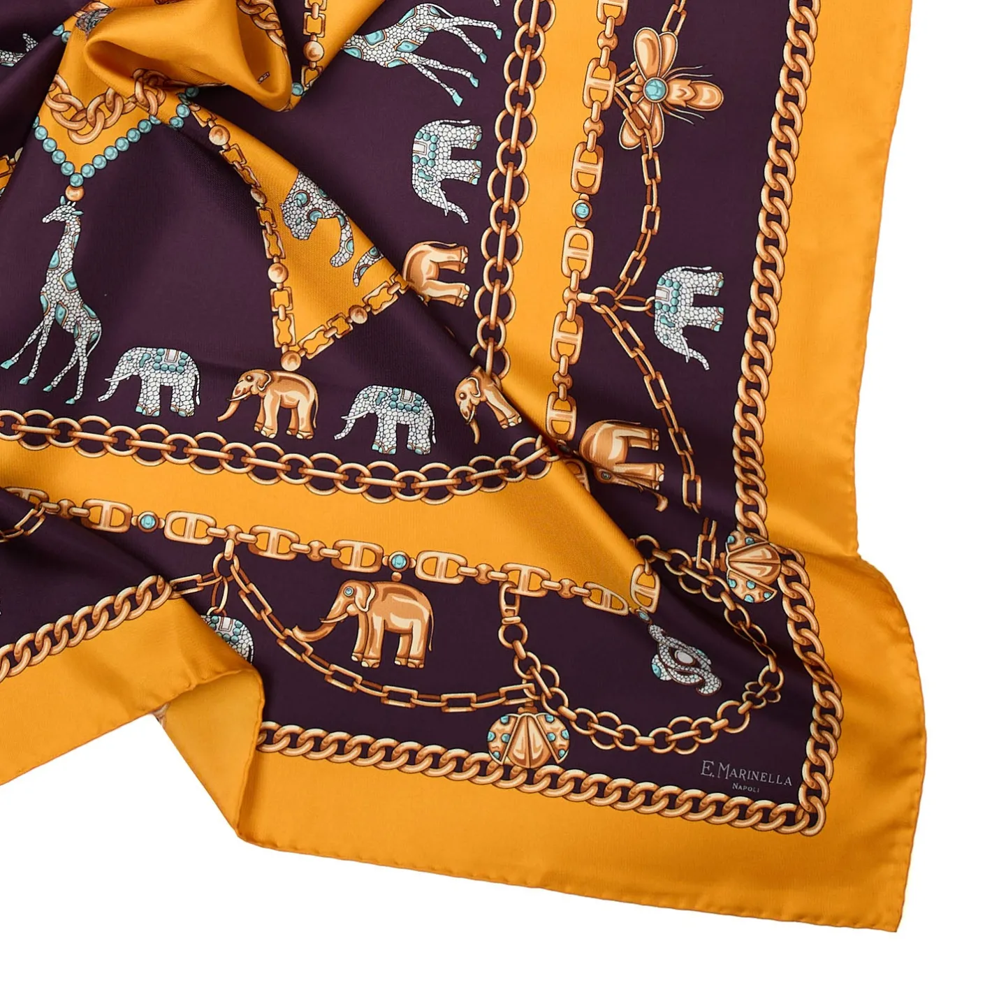 E.Marinella FOULARD IN SETA 90 GIALLO Elefanti portafortuna Sale