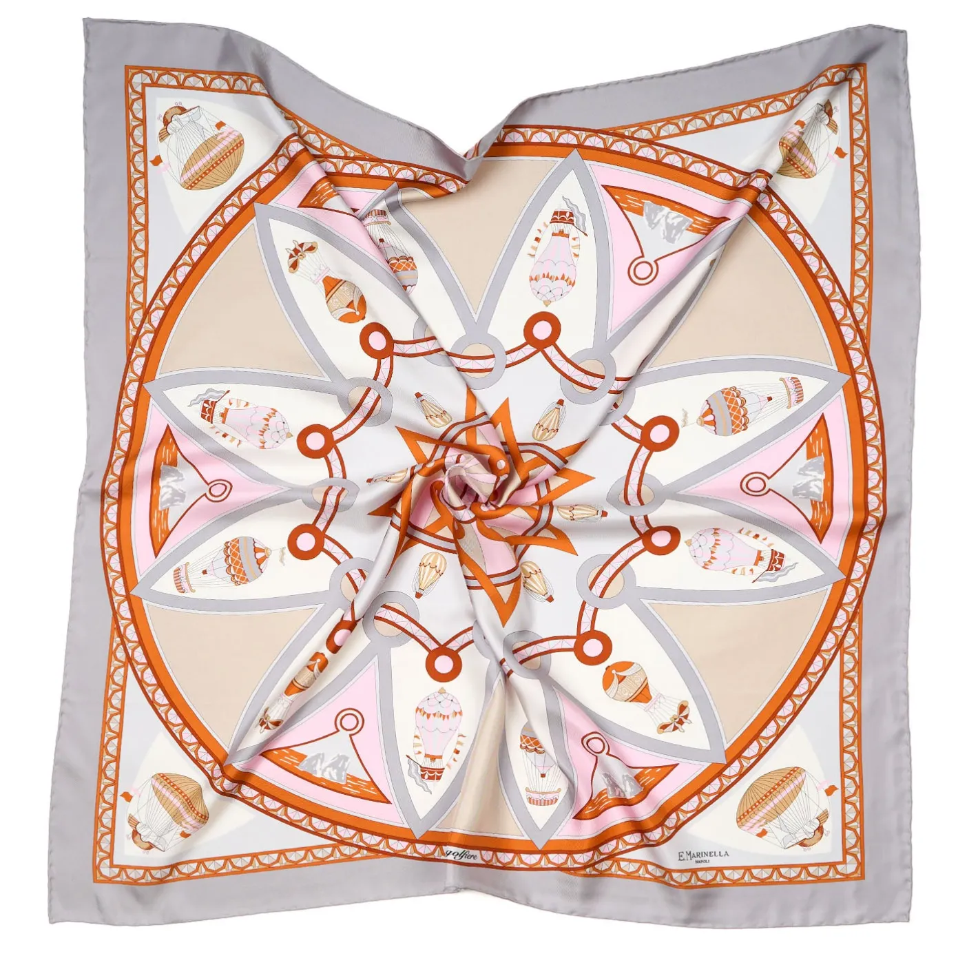 E.Marinella FOULARD IN SETA 90 GRIGIO CHIARO Le mongolfiere