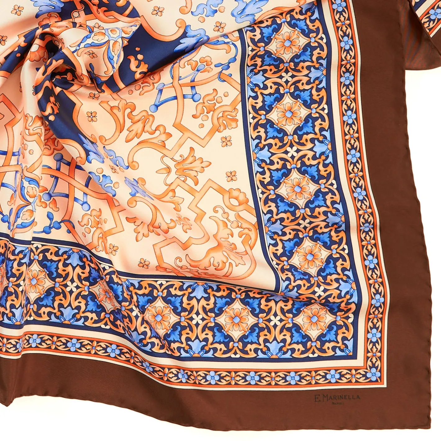 E.Marinella FOULARD IN SETA 90 MARRONE CHIARO Maiolica mediterranea Online