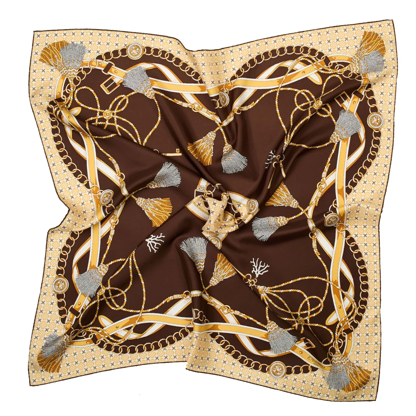 E.Marinella FOULARD IN SETA 90 MARRONE SCURO Microfantasia, nappine e chiavi Outlet