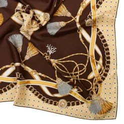 E.Marinella FOULARD IN SETA 90 MARRONE SCURO Microfantasia, nappine e chiavi Outlet