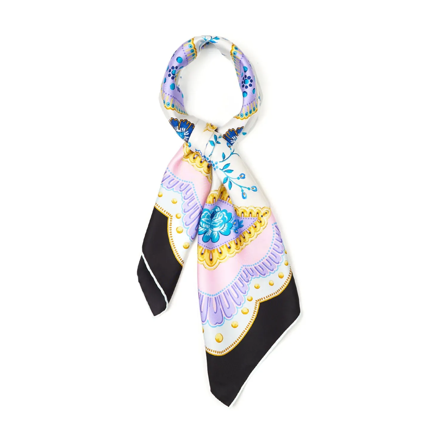 E.Marinella FOULARD IN SETA 90 NERO Motivo floreale New