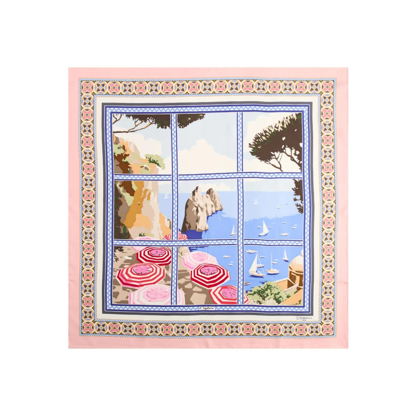 E.Marinella FOULARD IN SETA 90 ROSA I faraglioni di capri Online