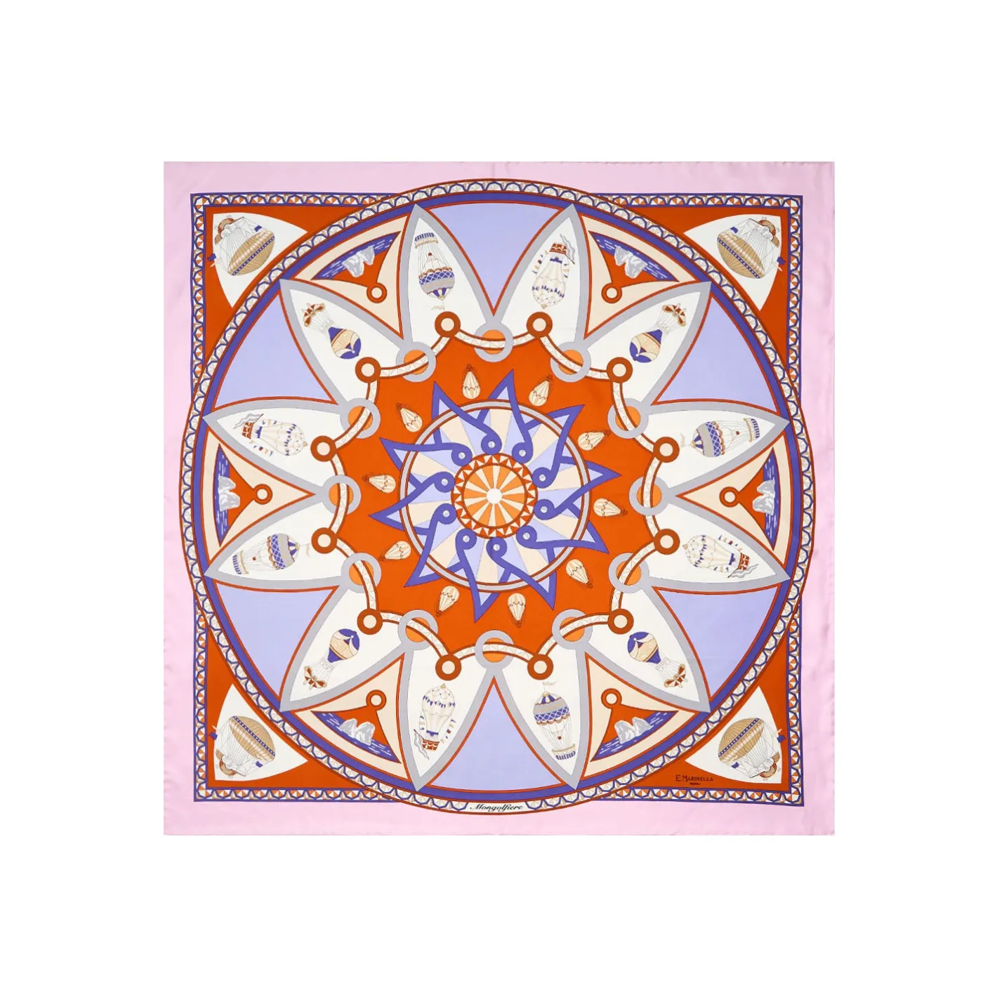 E.Marinella FOULARD IN SETA 90 ROSA Le mongolfiere Hot