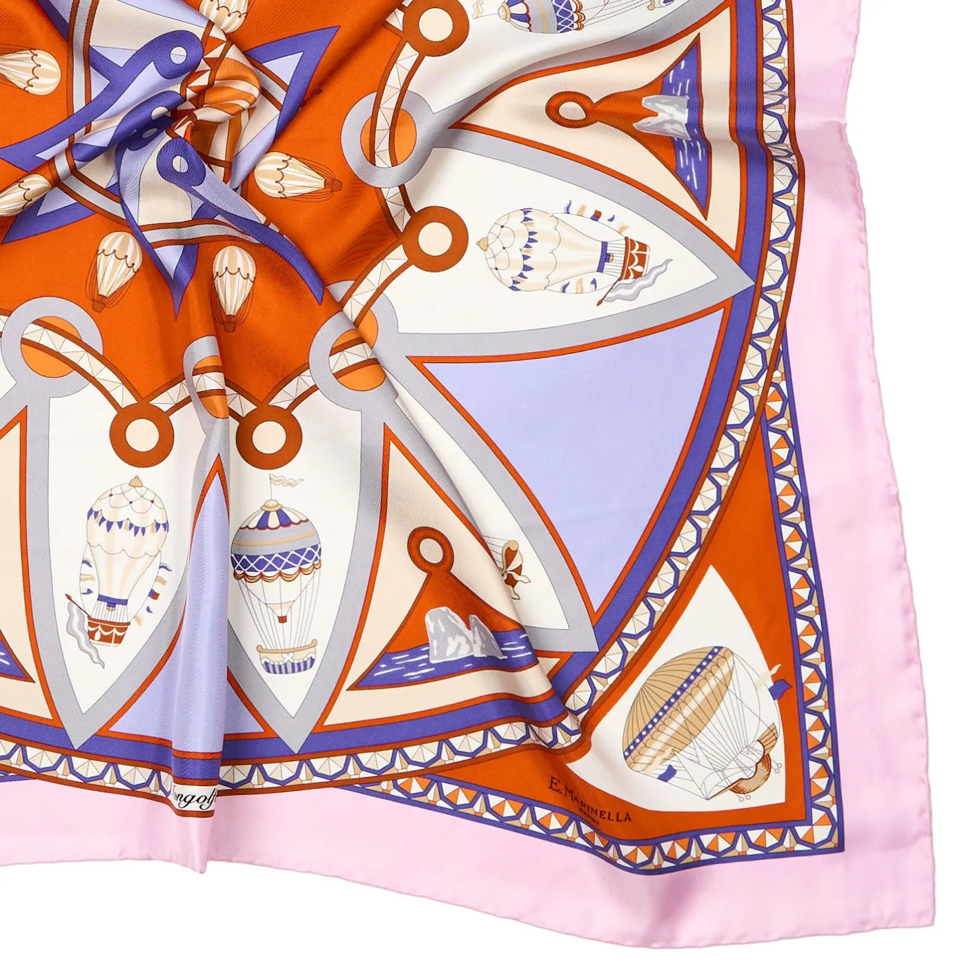 E.Marinella FOULARD IN SETA 90 ROSA Le mongolfiere Hot