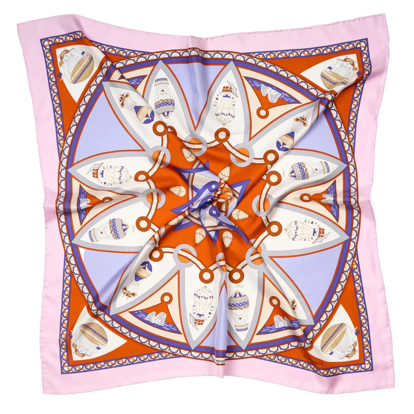 E.Marinella FOULARD IN SETA 90 ROSA Le mongolfiere Hot