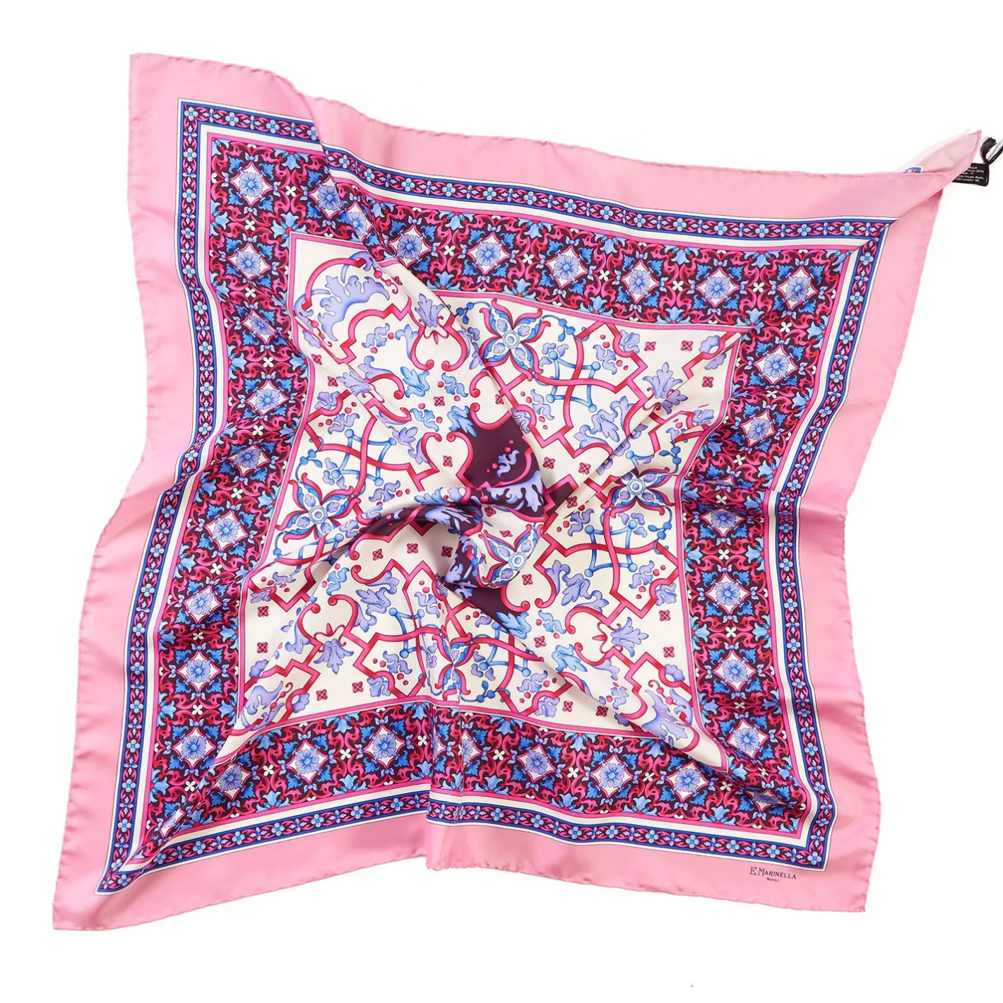 E.Marinella FOULARD IN SETA 90 ROSA Maiolica mediterranea Discount