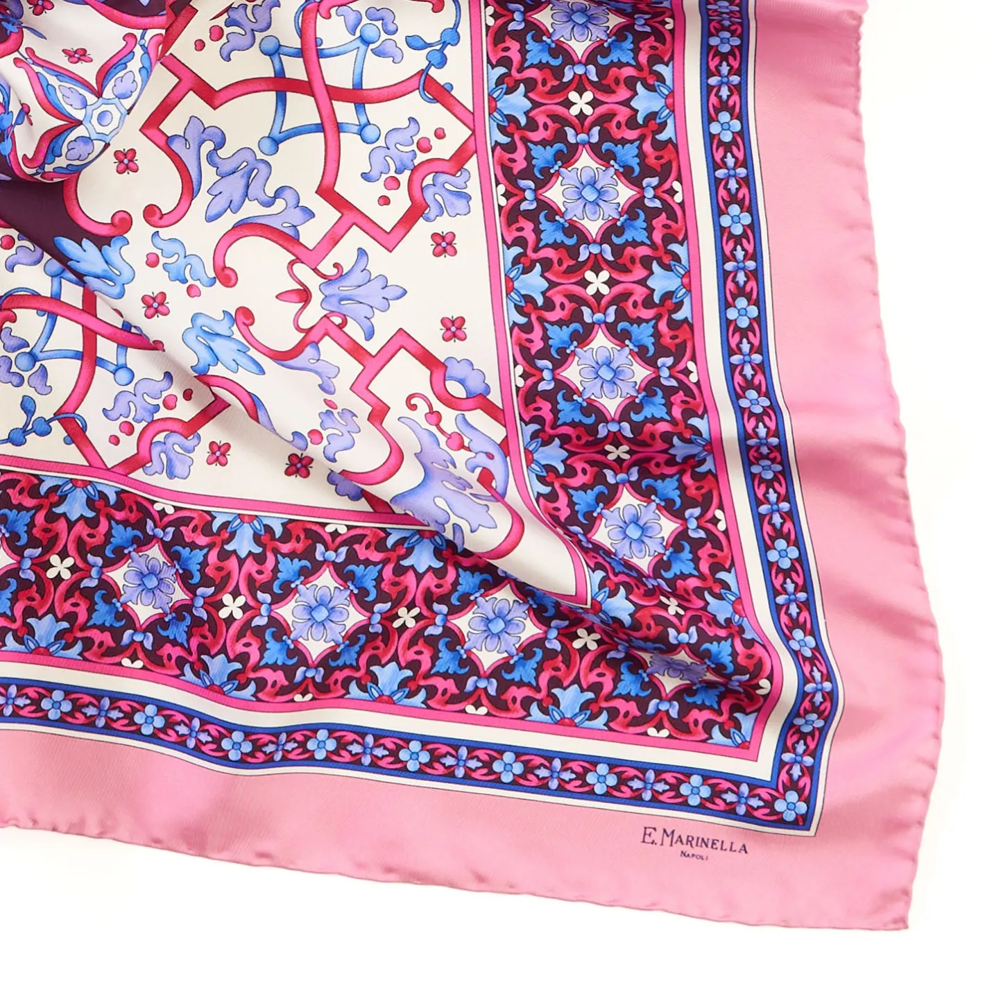 E.Marinella FOULARD IN SETA 90 ROSA Maiolica mediterranea Discount
