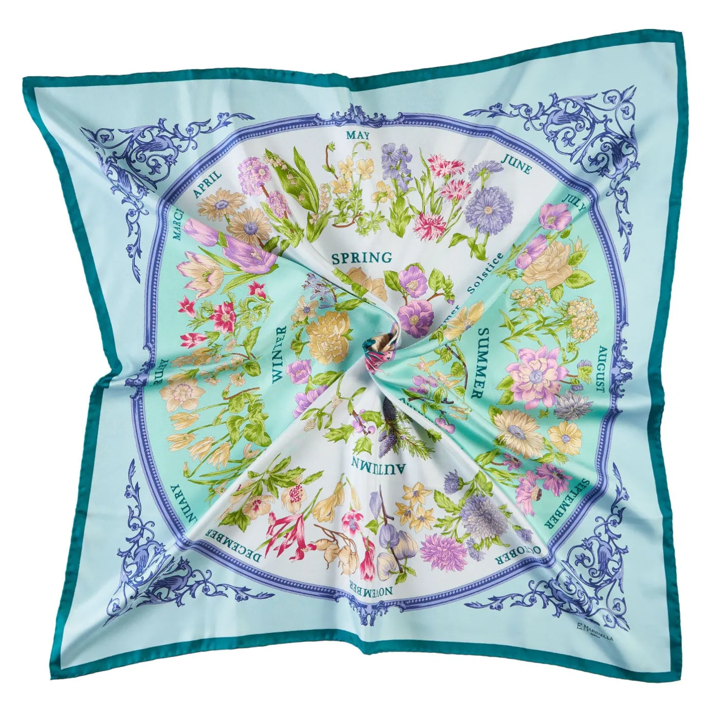 E.Marinella FOULARD IN SETA 90 VERDE La ruota delle stagioni Discount