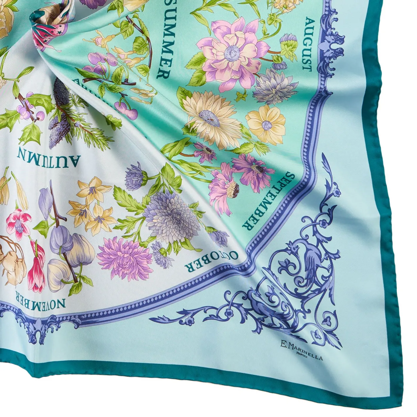 E.Marinella FOULARD IN SETA 90 VERDE La ruota delle stagioni Discount