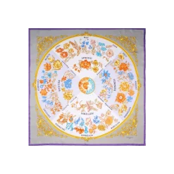 E.Marinella FOULARD IN SETA 90 VIOLA E TORTORA La ruota delle stagioni Sale