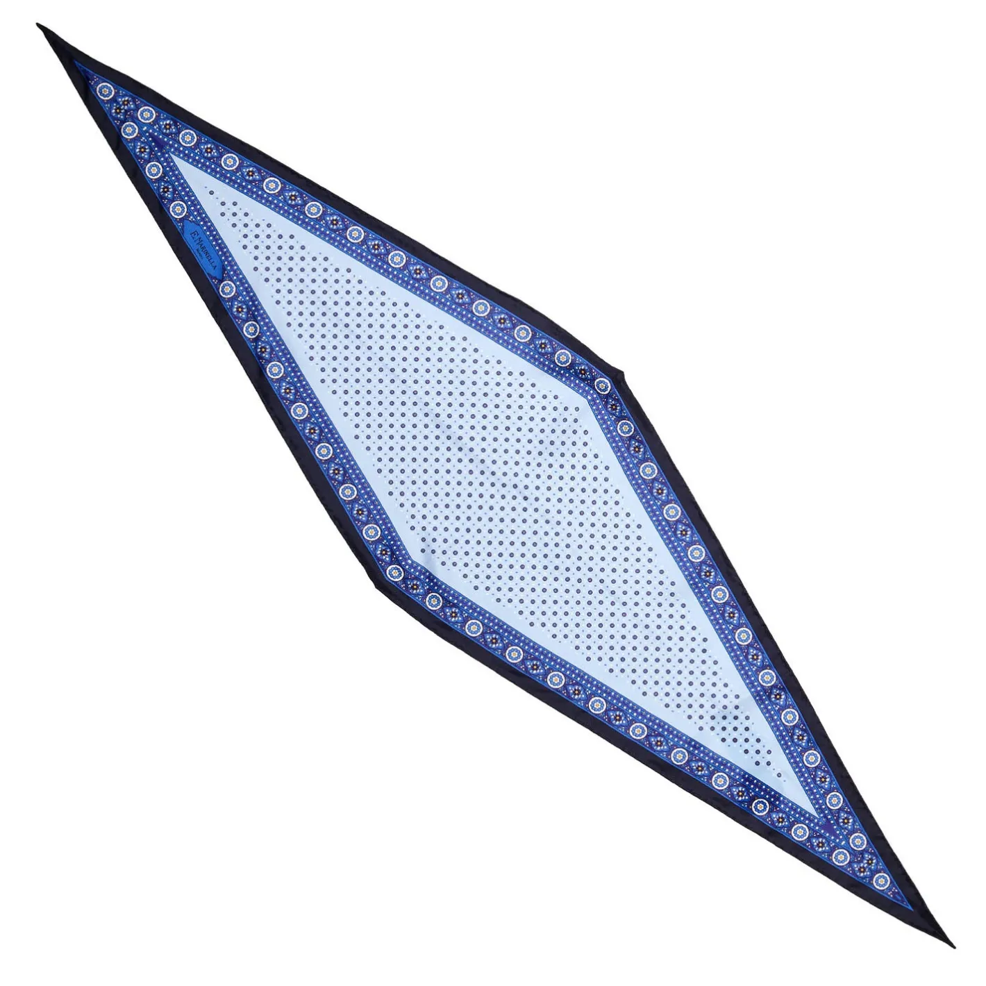 E.Marinella FOULARD ROMBO IN SETA BLU Microfantasia fiore Clearance