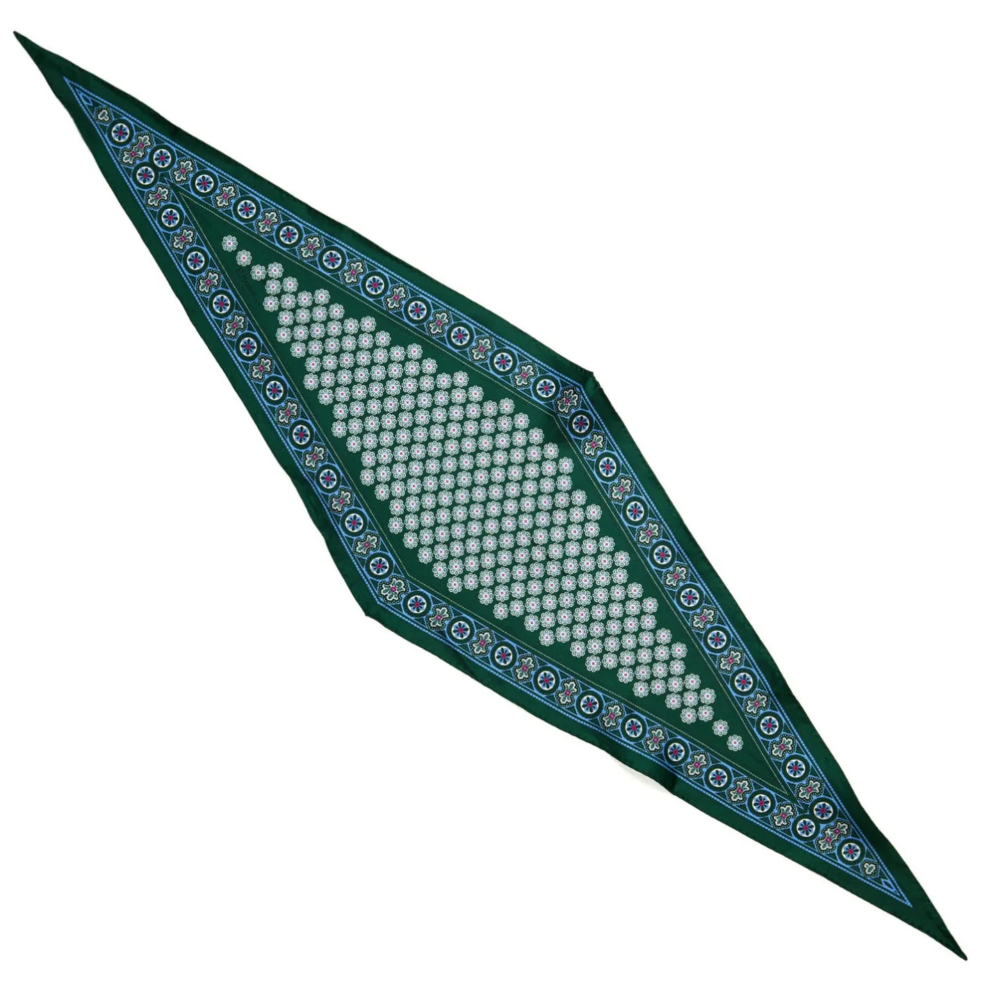 E.Marinella FOULARD ROMBO IN SETA VERDE SCURO Microfantasia fiore Hot