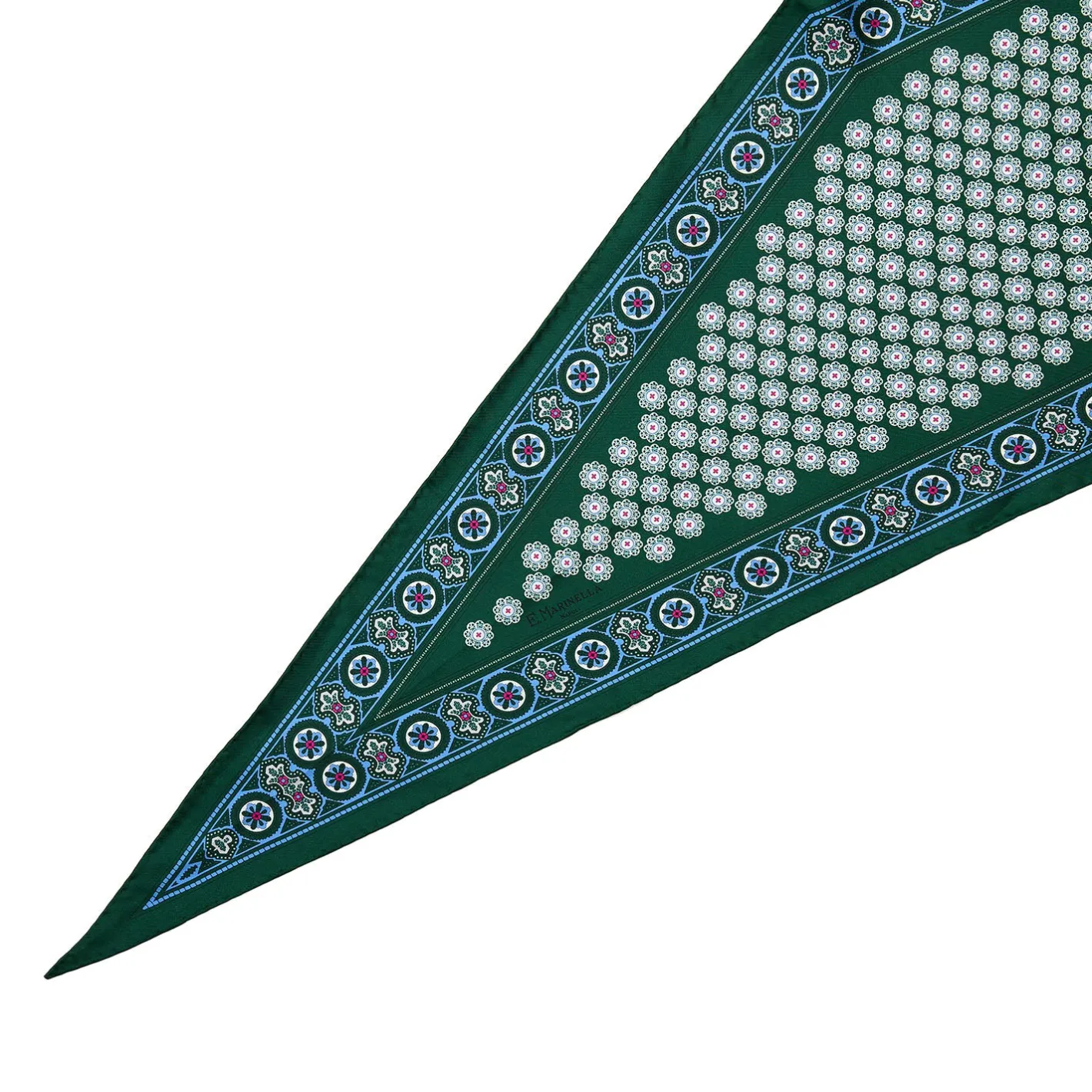 E.Marinella FOULARD ROMBO IN SETA VERDE SCURO Microfantasia fiore Hot