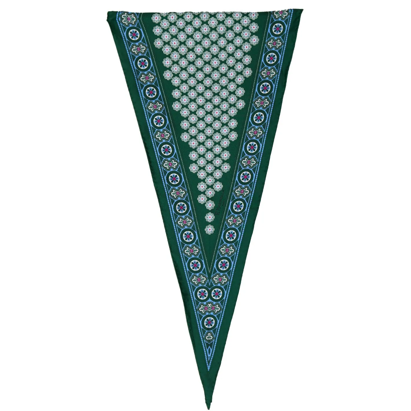 E.Marinella FOULARD ROMBO IN SETA VERDE SCURO Microfantasia fiore Hot