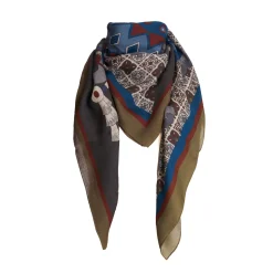 E.Marinella FOULARD VERDE CHIARO E GRIGIO IN LANA Motivo etnico New