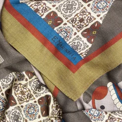 E.Marinella FOULARD VERDE CHIARO E GRIGIO IN LANA Motivo etnico New