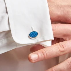 E.Marinella GEMELLI DA POLSO IN ARGENTO AZZURROCon microfantasia fiore Online