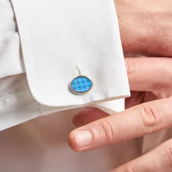 E.Marinella GEMELLI DA POLSO IN ARGENTO AZZURRO Con microfantasia fiore Outlet