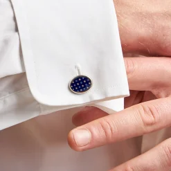 E.Marinella GEMELLI DA POLSO IN ARGENTO BLUCon microfantasia fiore Online