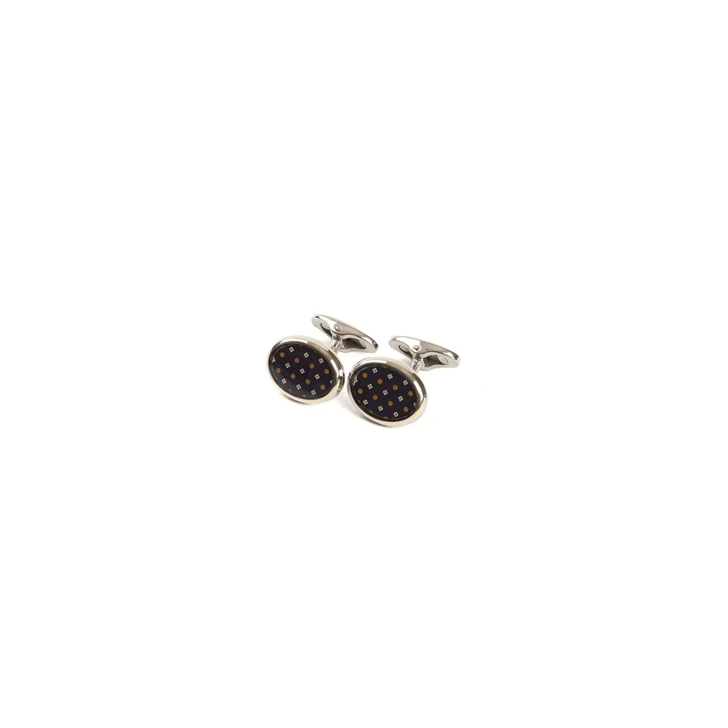 E.Marinella GEMELLI DA POLSO IN ARGENTO BLU SCURO Con microfantasia fiore Clearance