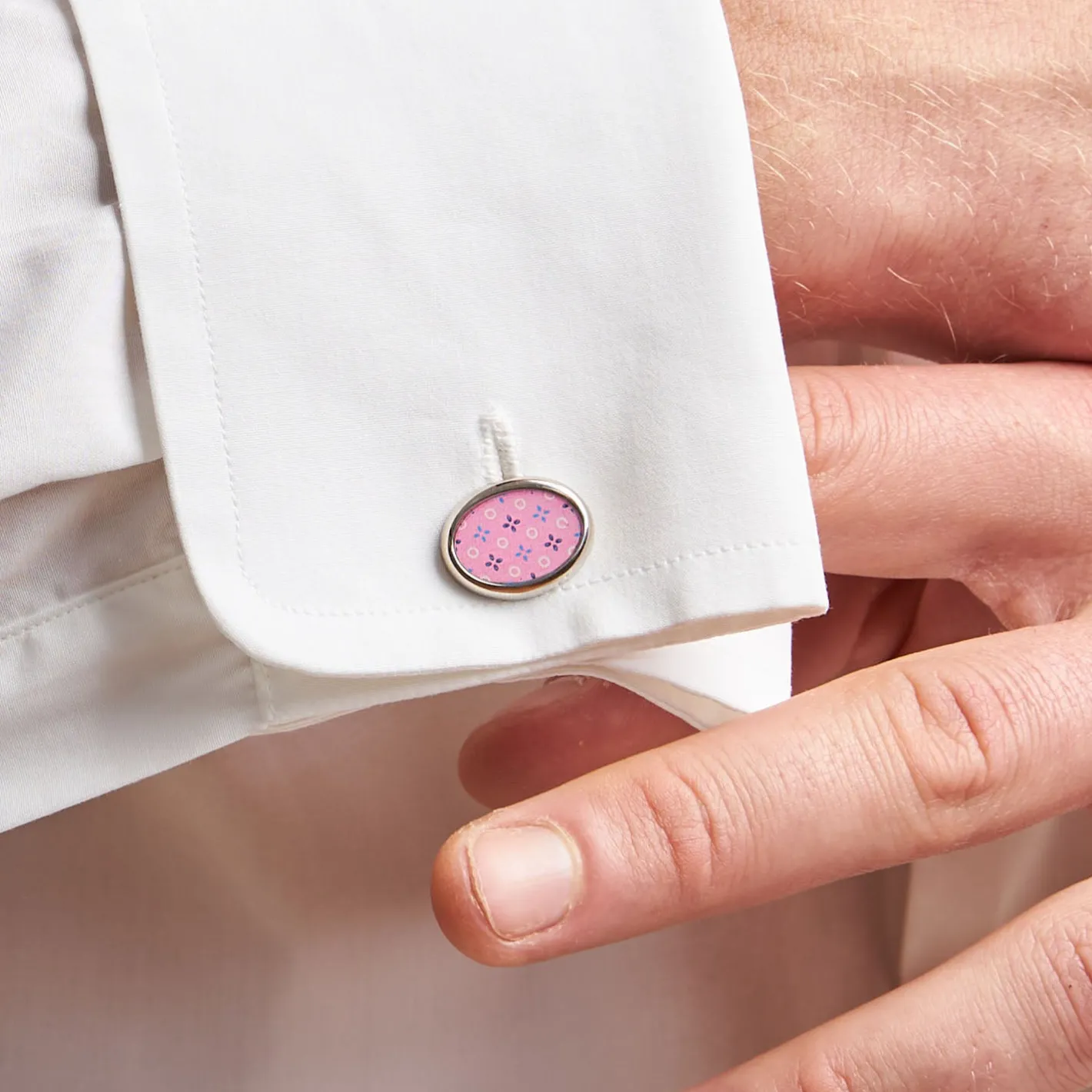 E.Marinella GEMELLI DA POLSO IN ARGENTO ROSA Con microfantasia fiore Clearance