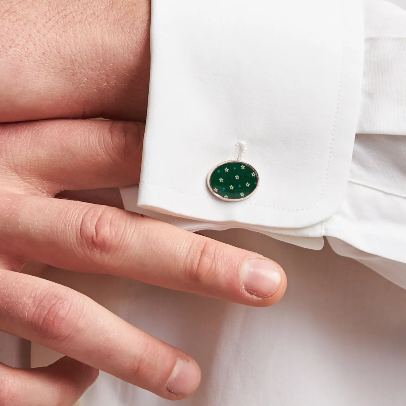 E.Marinella GEMELLI DA POLSO IN ARGENTO VERDE Con microfantasia fiore Online