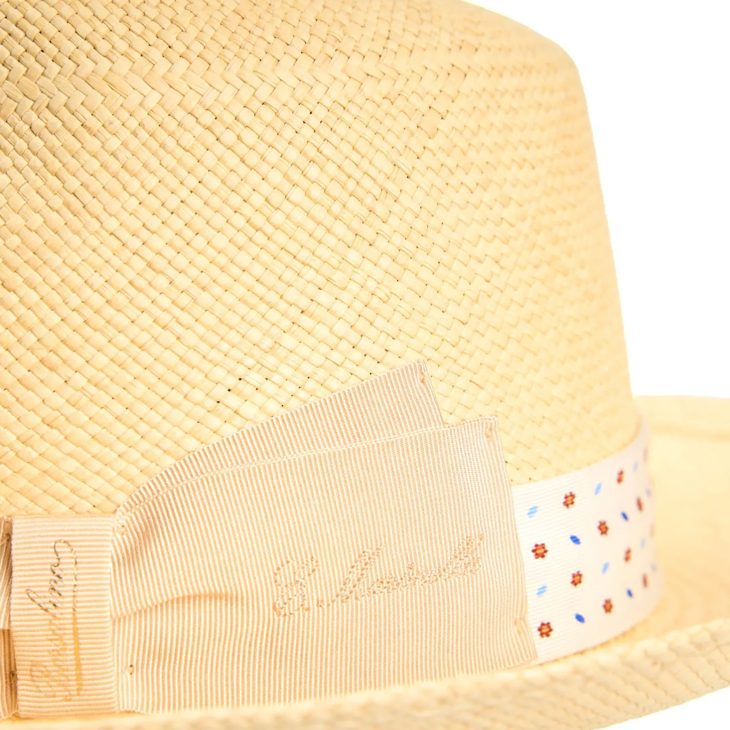 E.Marinella PANAMA MODELLO FEDERICO CON CINTA IN SETA BIANCA, 55 CM E. marinella x borsalino Outlet