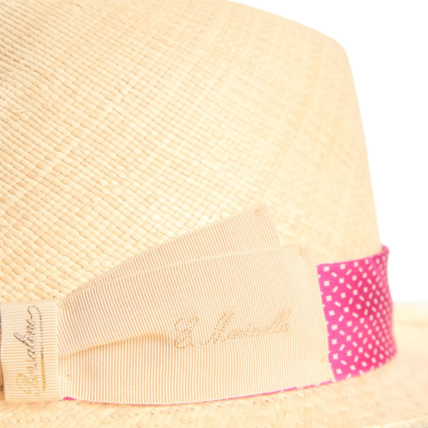 E.Marinella PANAMA MODELLO FEDERICO CON CINTA IN SETA FUCSIA, 56 CM E. marinella x borsalino Sale